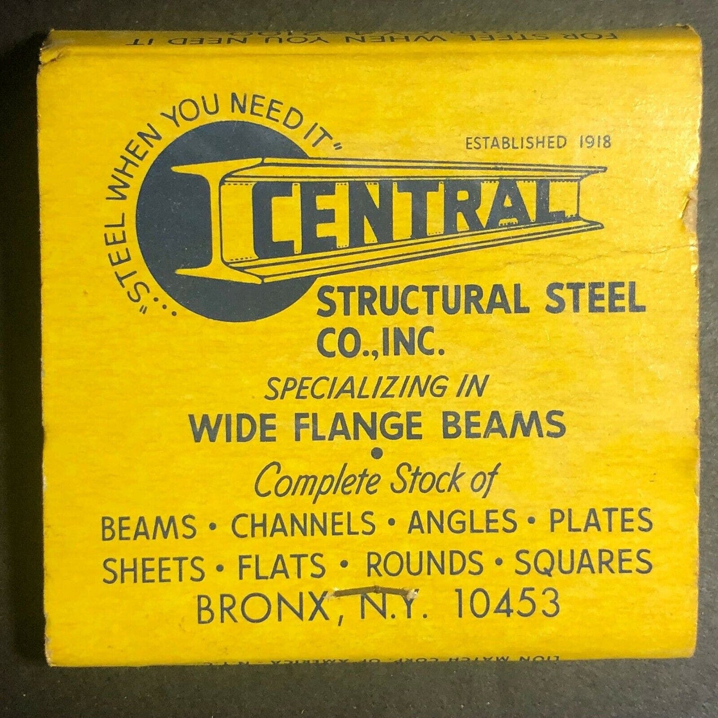 Scarce 60's-70's Full Matchbook "Central Structural Steel Co." Bronx, NY