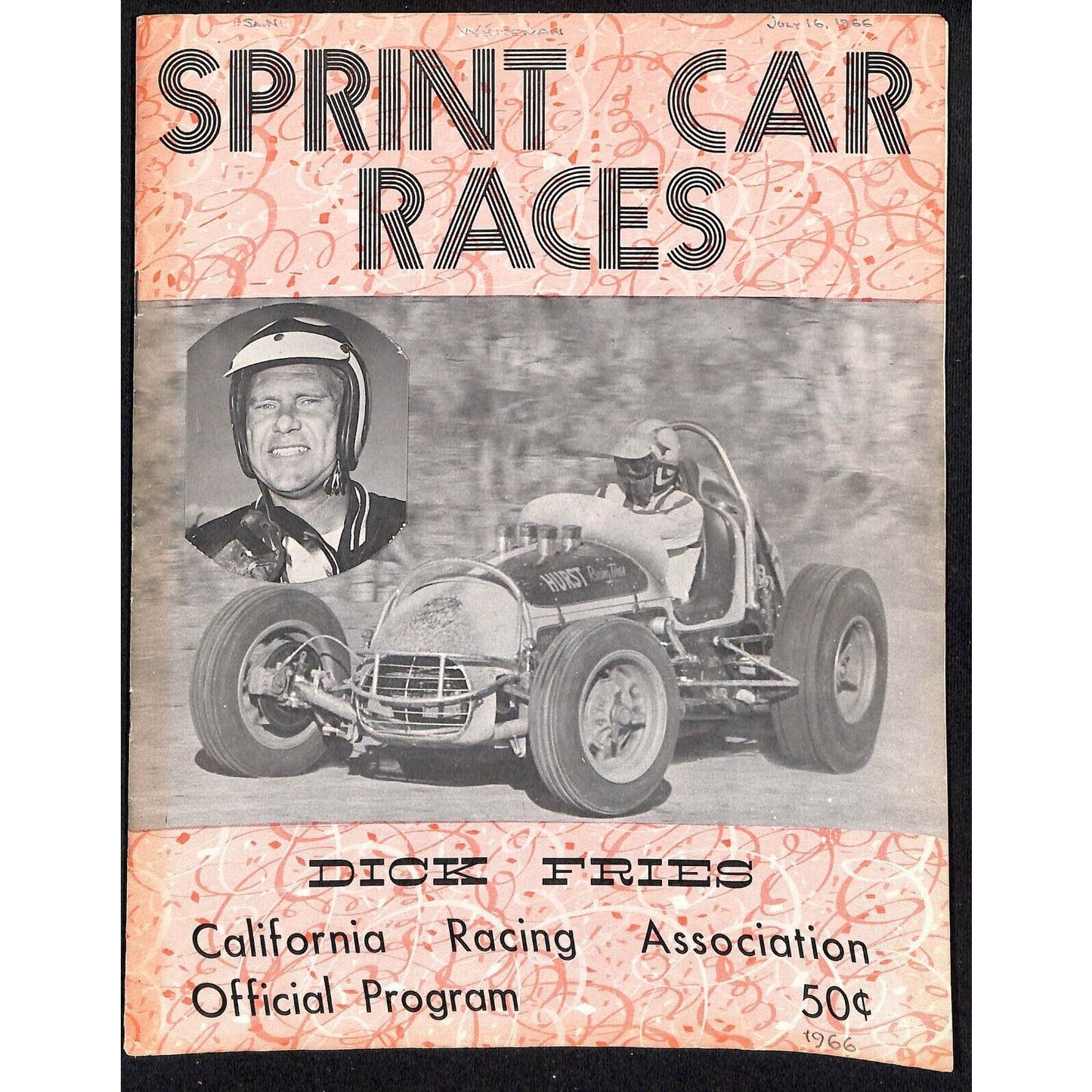 Scarce 7/16 1966 Sprint Car Auto Racing CRA Program Whiteman Speedway 16pp.