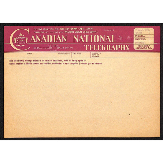 Canadian National Telegraphs Unused c1940's-50's VGC
