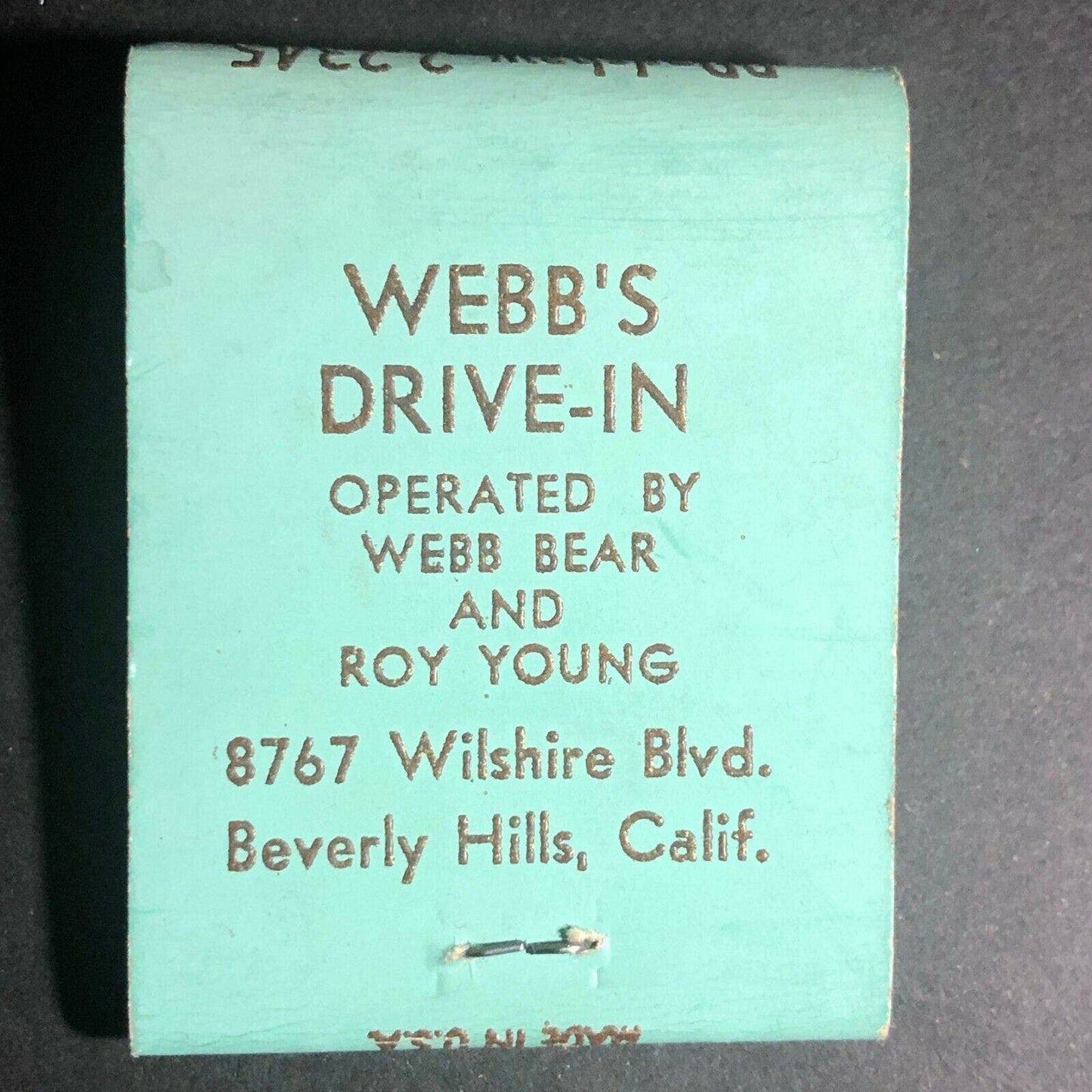 Scarce 1950's Full Matchbook Webb's Drive-In Restaurant Beverly Hills, CALIF.