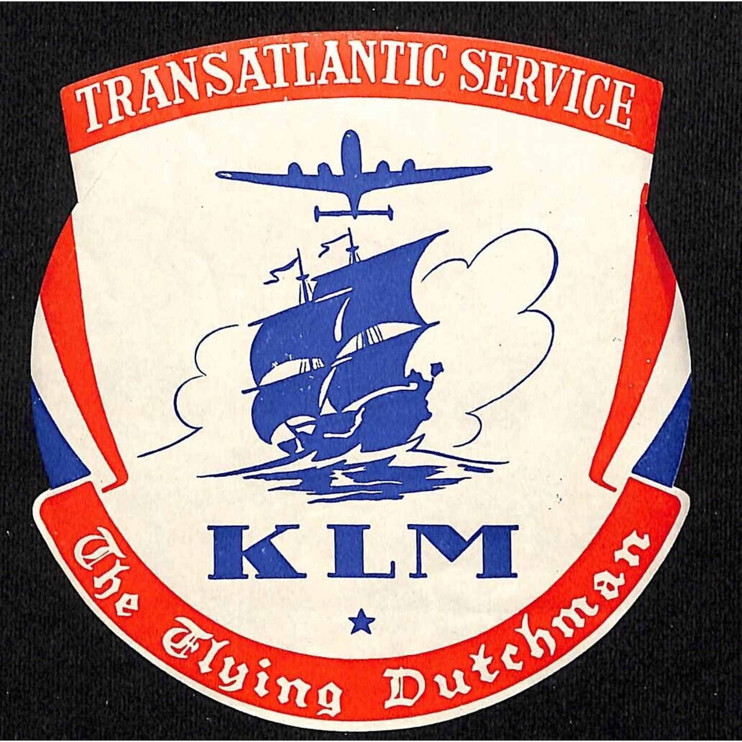 KLM Airlines The Flying Dutchman Luggage Label Transatlantic Service Sail Ship