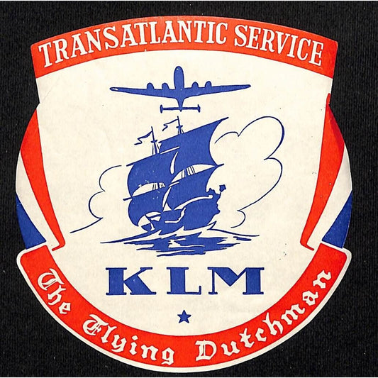 KLM Airlines The Flying Dutchman Luggage Label Transatlantic Service Sail Ship