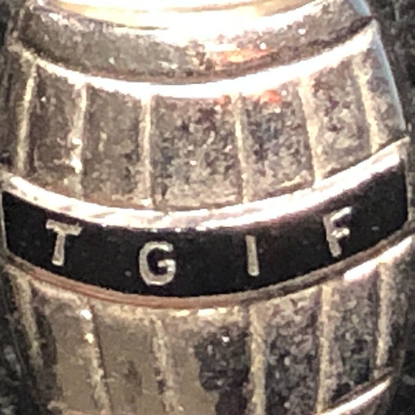 Vintage Barrel Shaped TGIF Enameled Lapel Pinback - Sterling