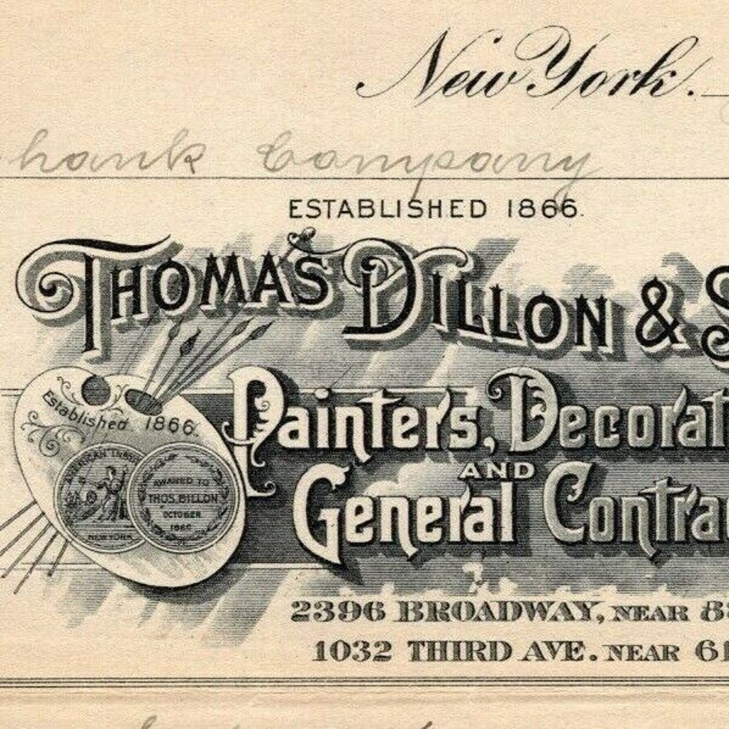1916 "Thomas Dillon & Sons" General Contractors Billhead Letterhead 3rd Ave NYC