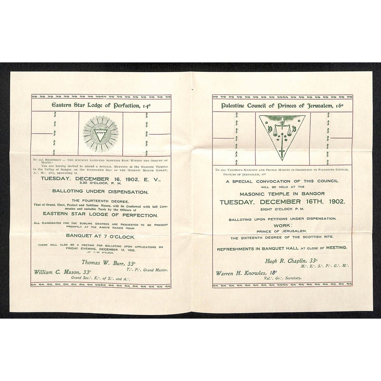 Newburgh, ME Amos W. Knowlton* 1902 Palestine Council Princes of Jerusalem Sheet