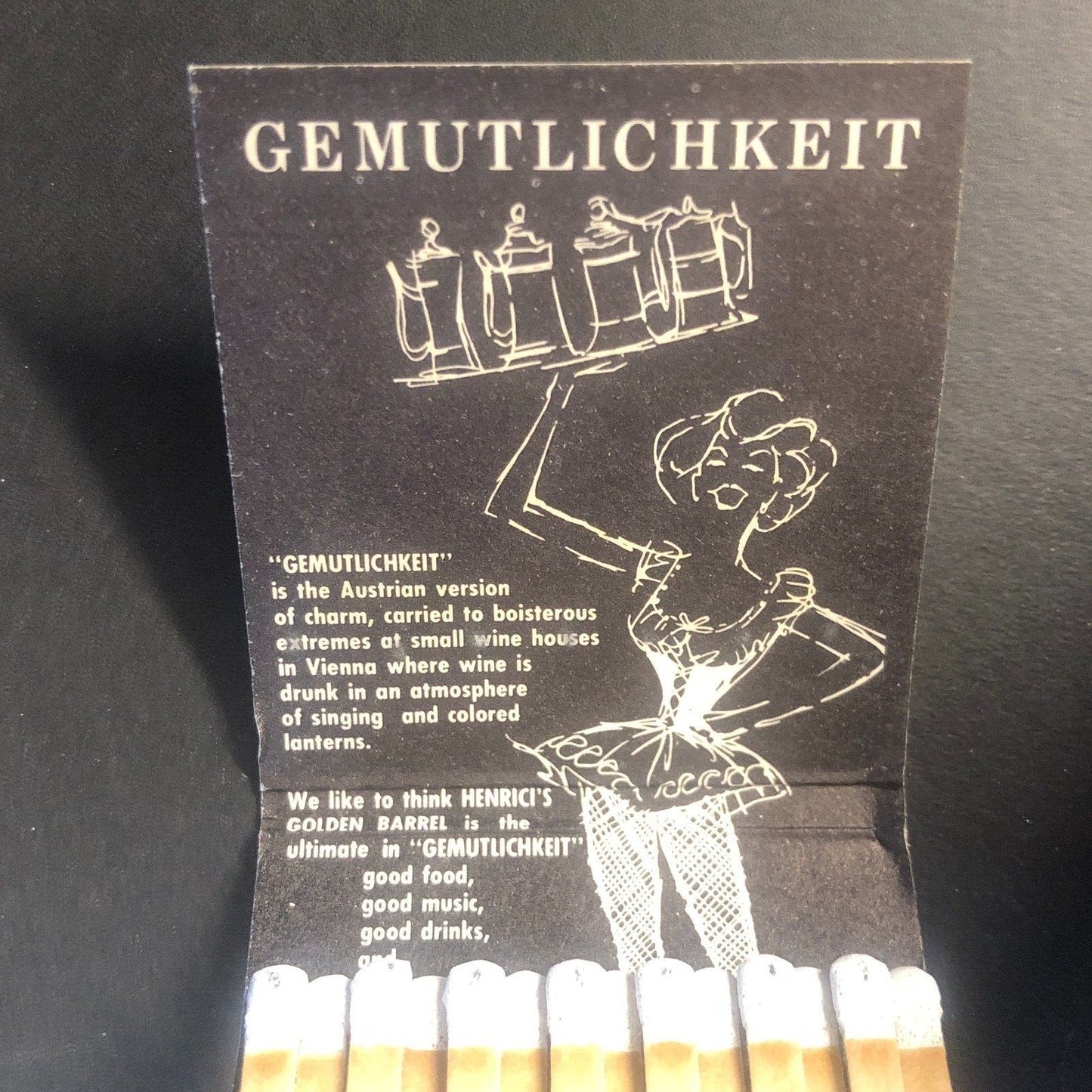 Henrici's Golden Barrel "Gemutlichkeit" Vintage Matchbook c1960s-73