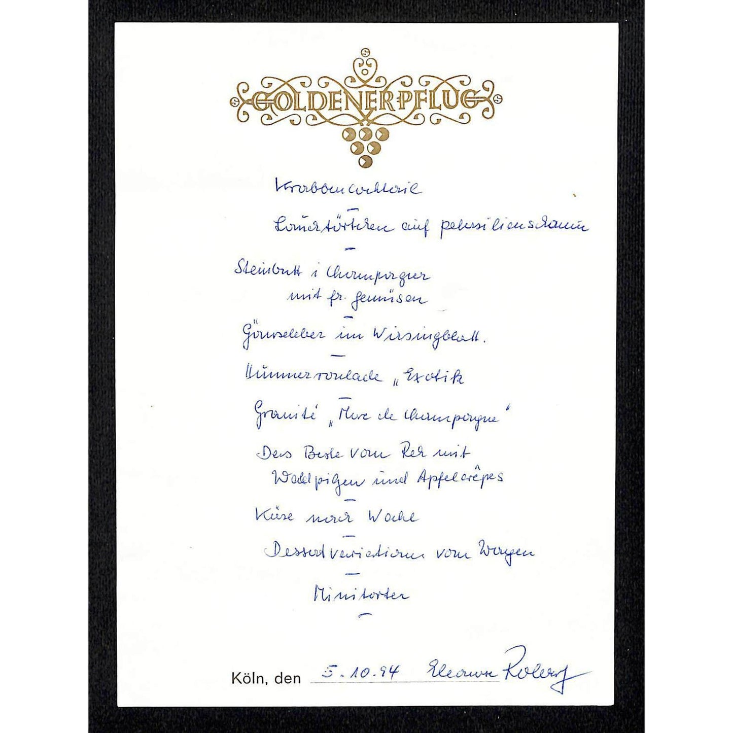1994 Goldener Pflug Small Restaurant Menu Card