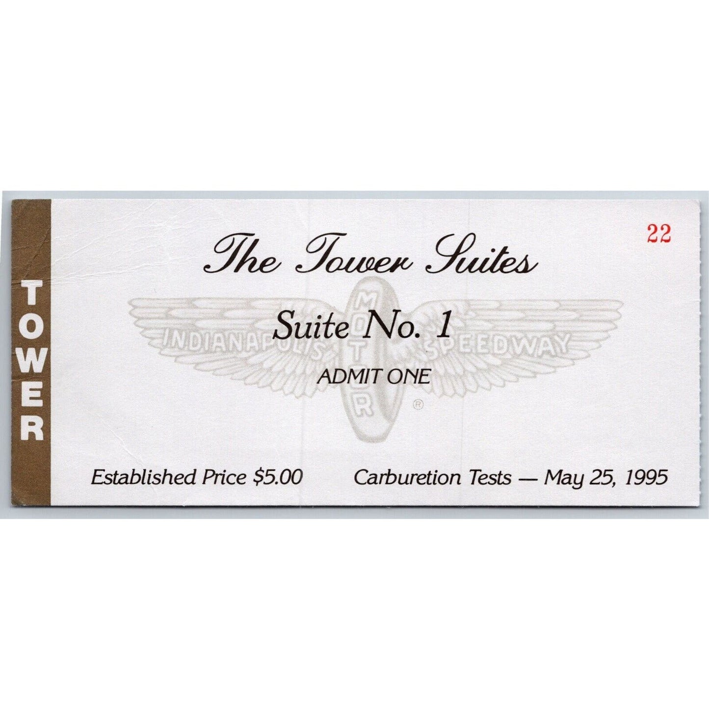 1995 Indy 500 Carburetion Day Tower Suites Ticket Stub IMS Indianapolis #22