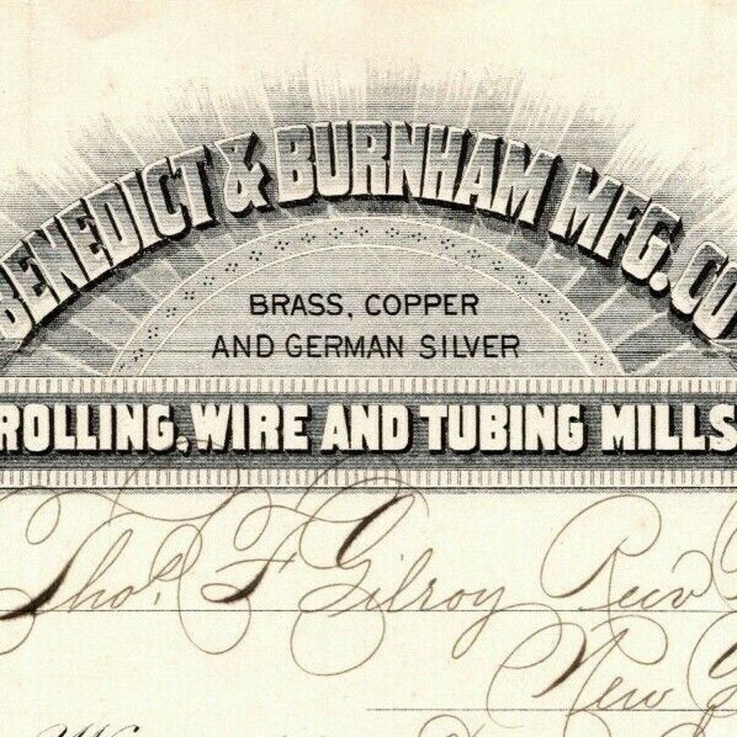 1887 "Benedict & Burnham Mfg. Co" Wire Billhead Letterhead Waterbury - CONN