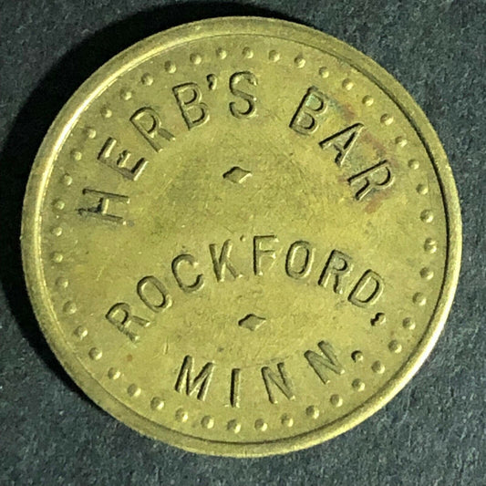 Herb's Bar Rockford, Minn. G/F 10c In Trade Brass Token 22mm