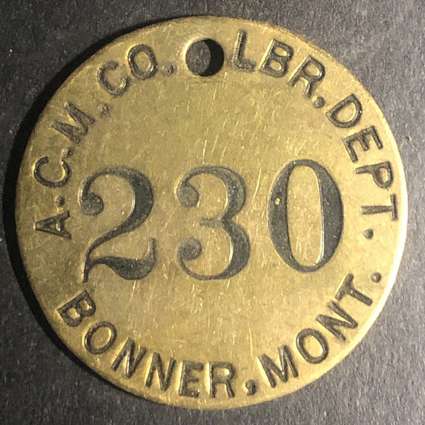 Anaconda Copper Mining Co. Bonner, MONT MT Brass Tool Check Tag #230 Scarce