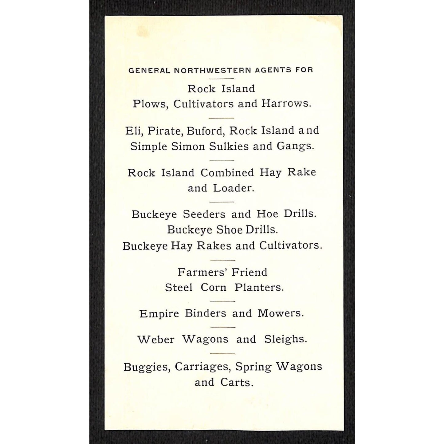 Minneapolis c1901 Northwestern Implement & Wagon Co. Business / Advertising Card