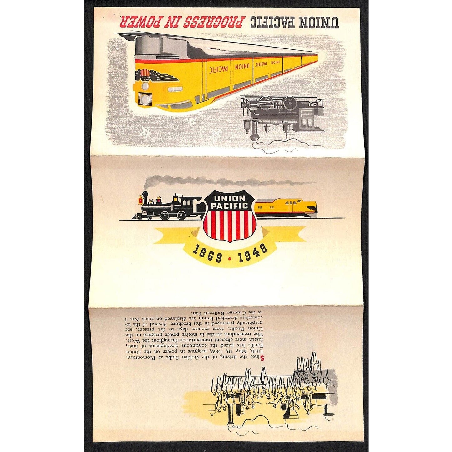 Union Pacific RR 1869-1948 "Progress In Power" Engine Evolution Folded Brochure