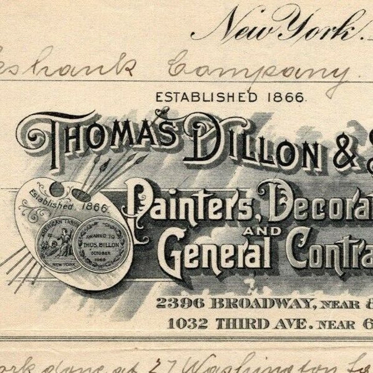 1916 "Thomas Dillon & Sons" General Contractors Billhead Letterhead 3rd Ave NYC