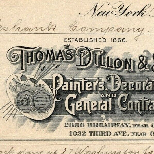 1916 "Thomas Dillon & Sons" General Contractors Billhead Letterhead 3rd Ave NYC