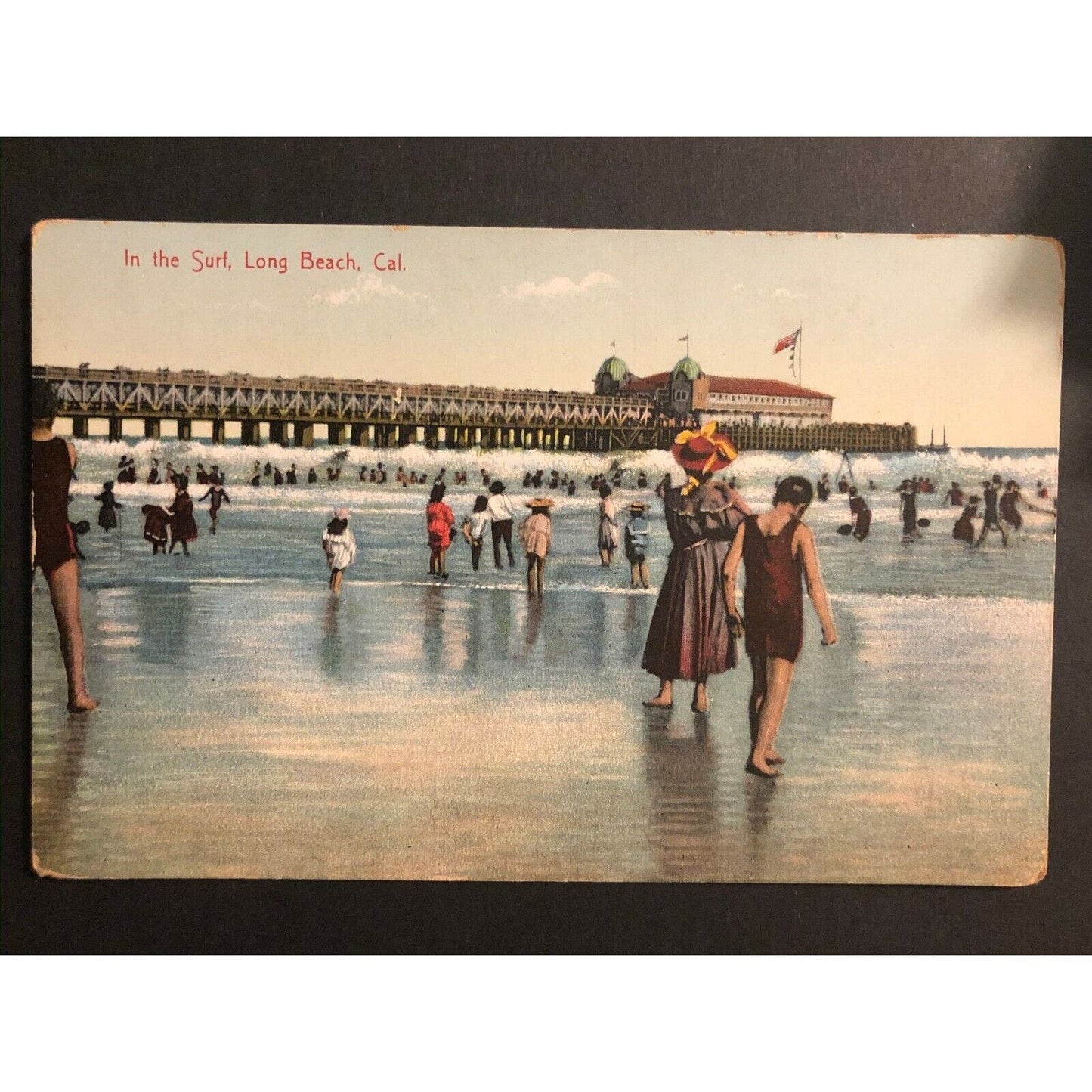 Vintage Postcard - In the Surf - Long Beach, California