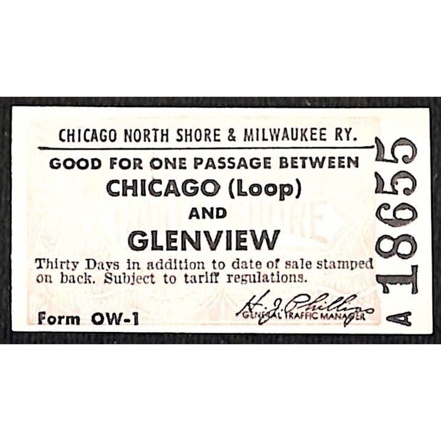 Chicago North Shore & Milwaukee Ry Railroad Ticket Glenview Unused #18655