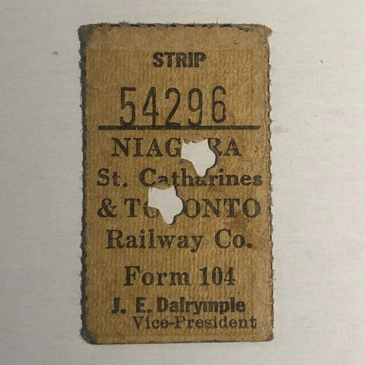 Niagara St. Catharines & Toronto Railway (1899-1959) Ticket #54296 Very Scarce