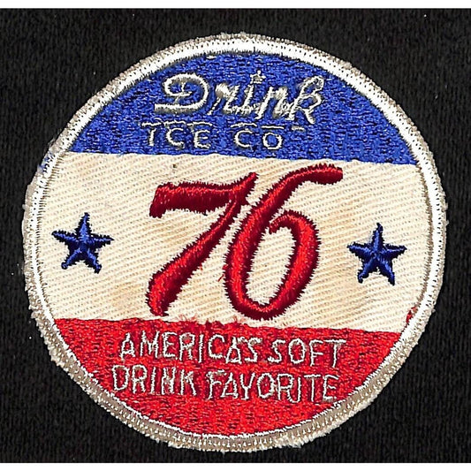 "Drink Ice Cold 76" Patriotic Cap Embroidered Soda Patch c1950's VGC Scarce