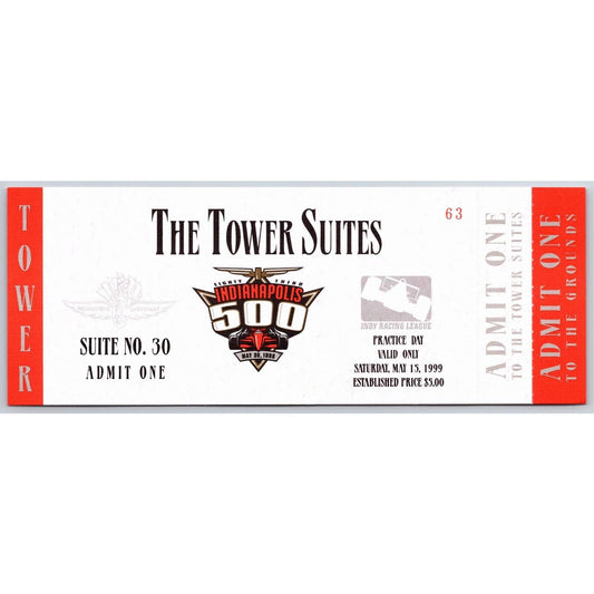 1999 Indy 500 Practice Day Tower Suites Unused Ticket IMS Indianapolis #63