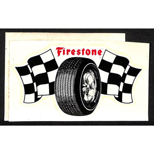 Firestone Tires Auto Racing Sticker Decal c1970 Checkered Flags 3 1/4" x 5 3/4"