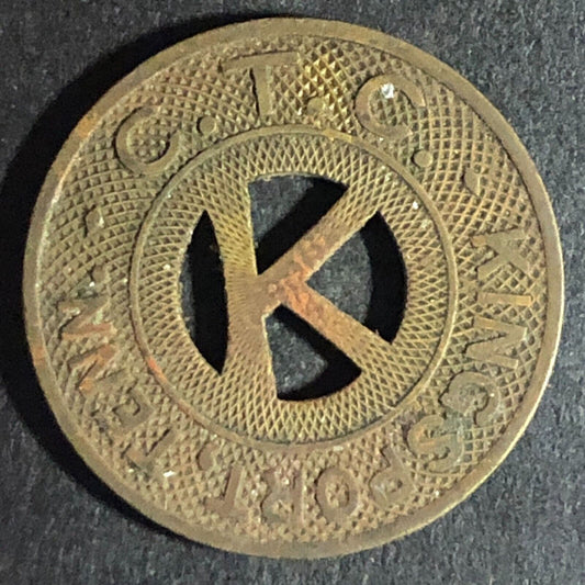 C.T.C Kingsport, TENN - G/F One Fare Zone 1 "Hanging K" Token 23mm Scarce