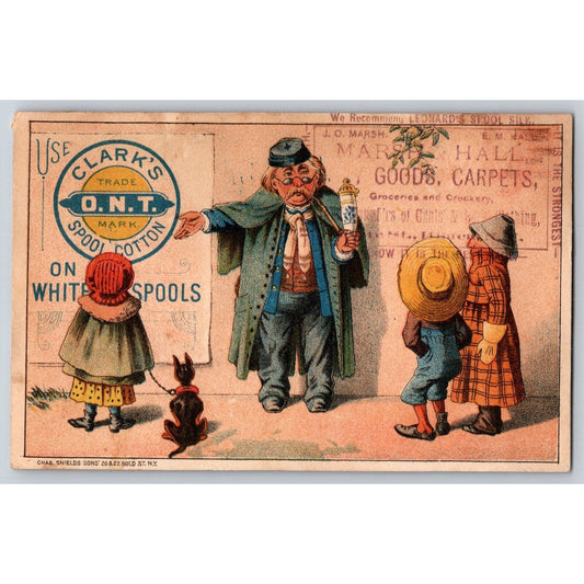 Marsh & Hall Ithaca, NY Dry Goods Victorian Trade Card Kids Read Posted Bill