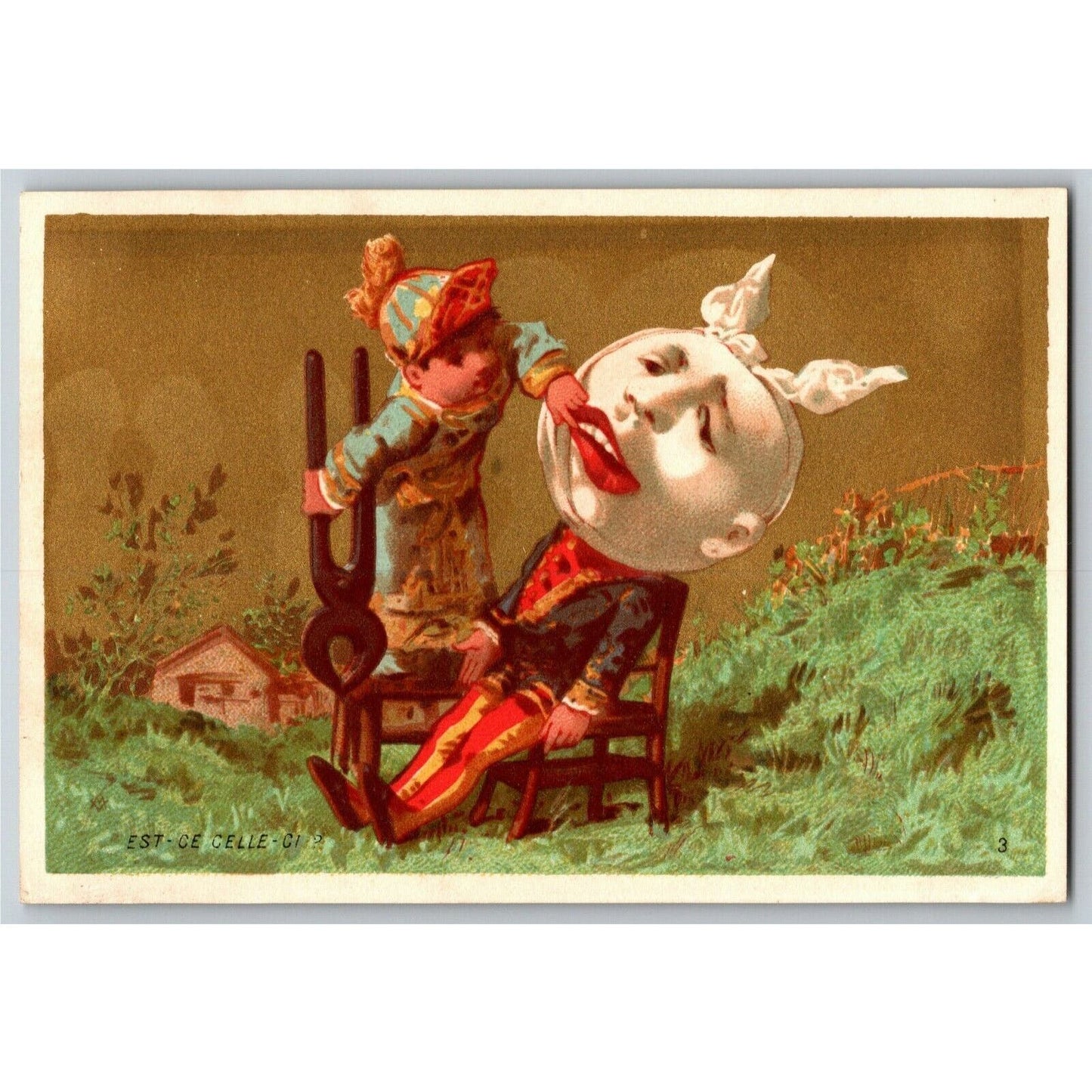 French Gilt Pulling Teeth / Tooth Exaggerated Unmarked Victorian Trade Card