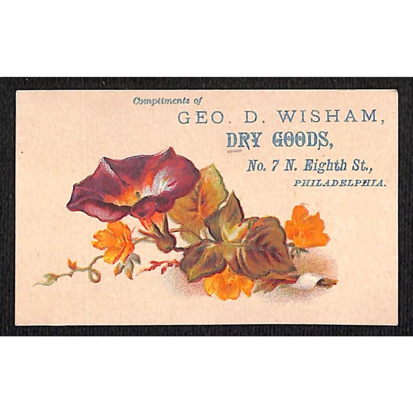 Geo. D. Wisham Dry Goods 7 N. Eighth St. Philadelphia Victorian Trade Card
