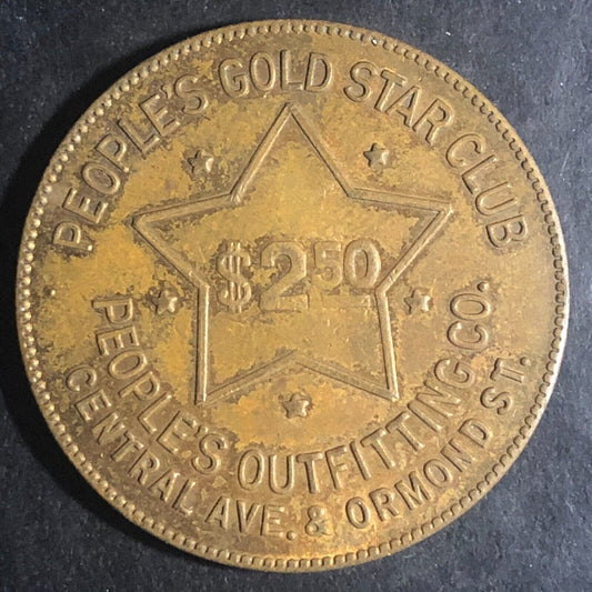 Dearborn, MI People's Outfitting Co. $2.50 Brass Token Gold Star 32mm
