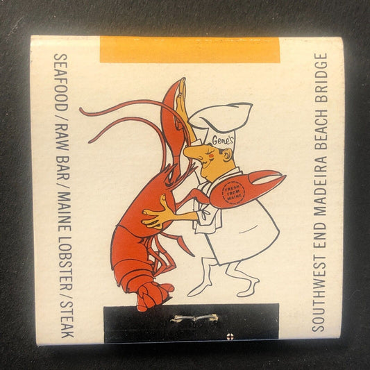 Gene's Lobster House Restaurant Madeira Beach, FL Full Matchbook c1964-73 Scarce