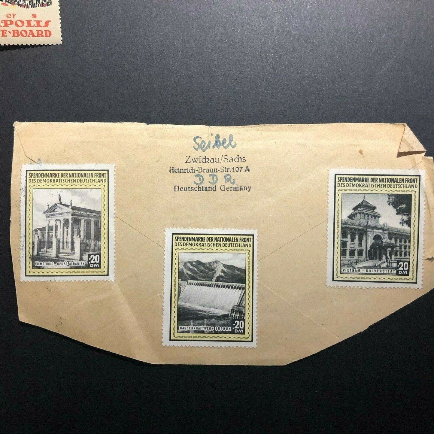3 Affixed "Spendenmarke der Nationalen Front" 20DM Stamps - Zwickau / Sachs Env.