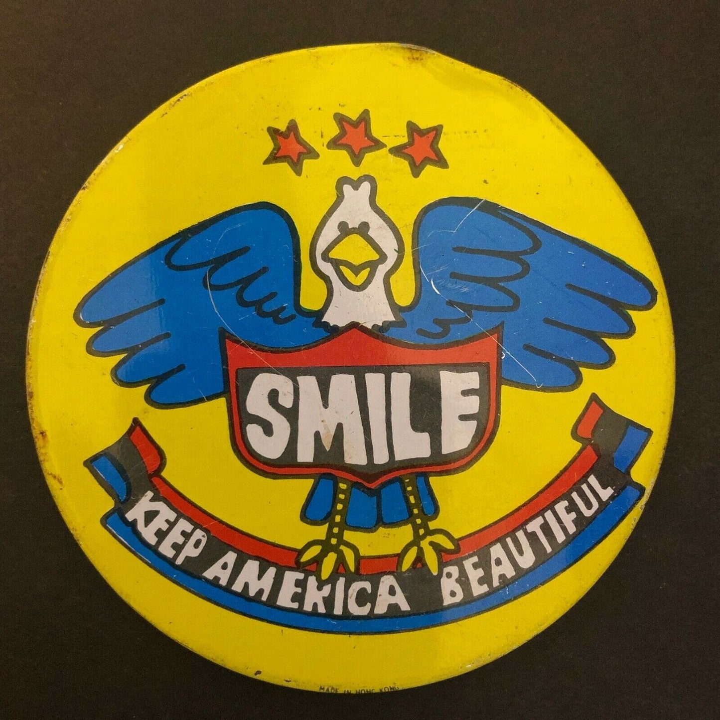Vintage c1970's 3" "Smile - Keep America Beautiful" Eagle Steel Pin Back Button
