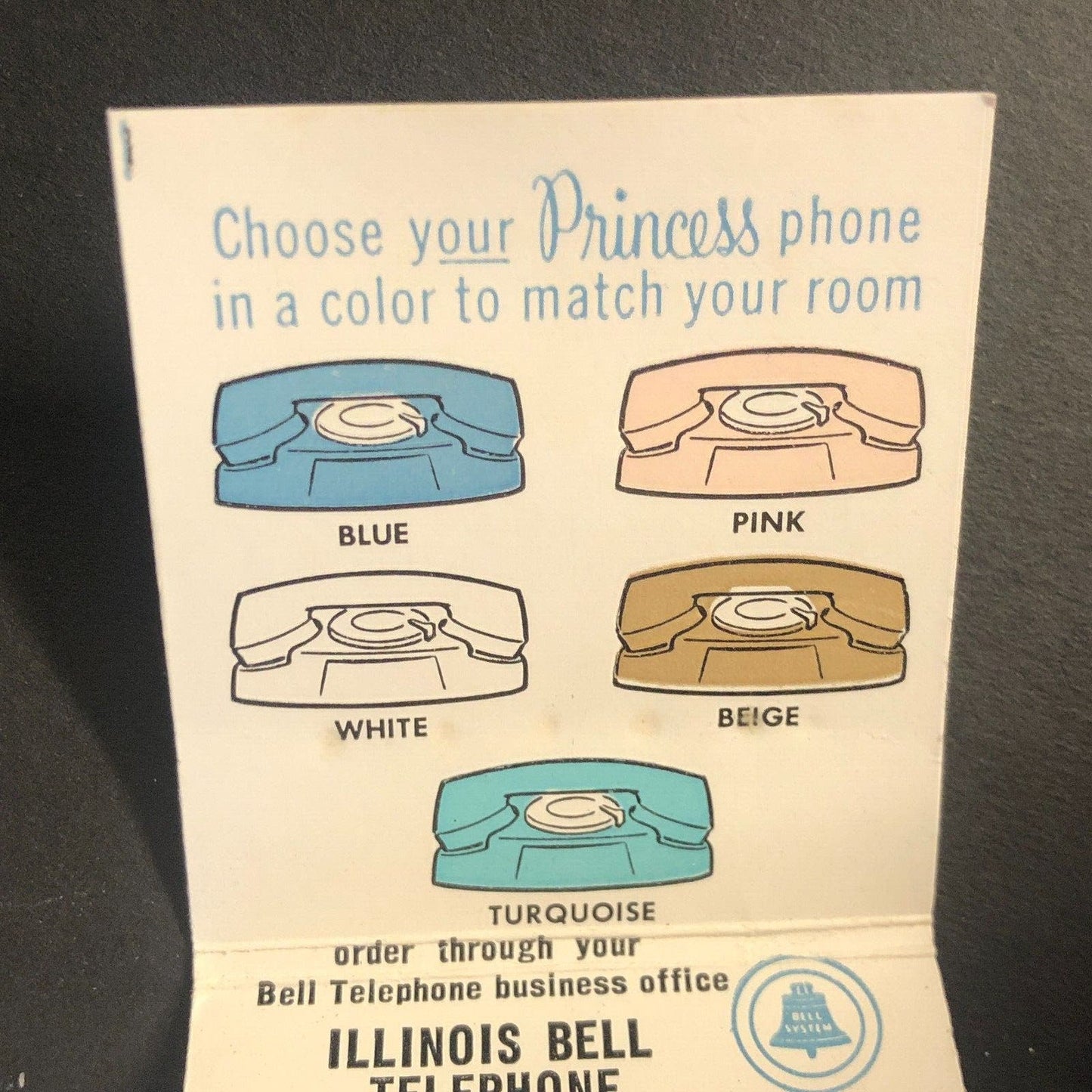 Illinois Bell Telephone Princess Phone Full Vintage Matchbook c1959 VGC Scarce