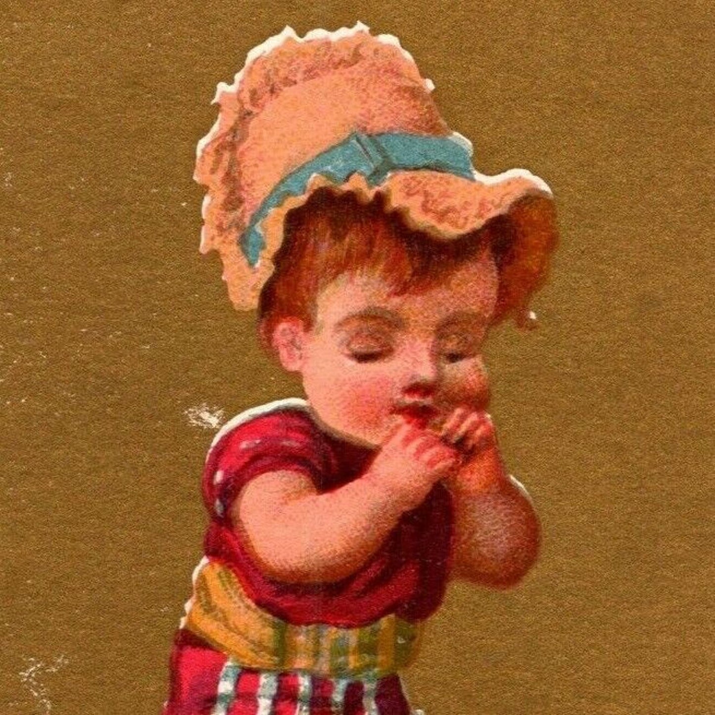 Gilt "Juillet" Child Standing in Waves (Soapine) Unmarked Victorian Trade Card