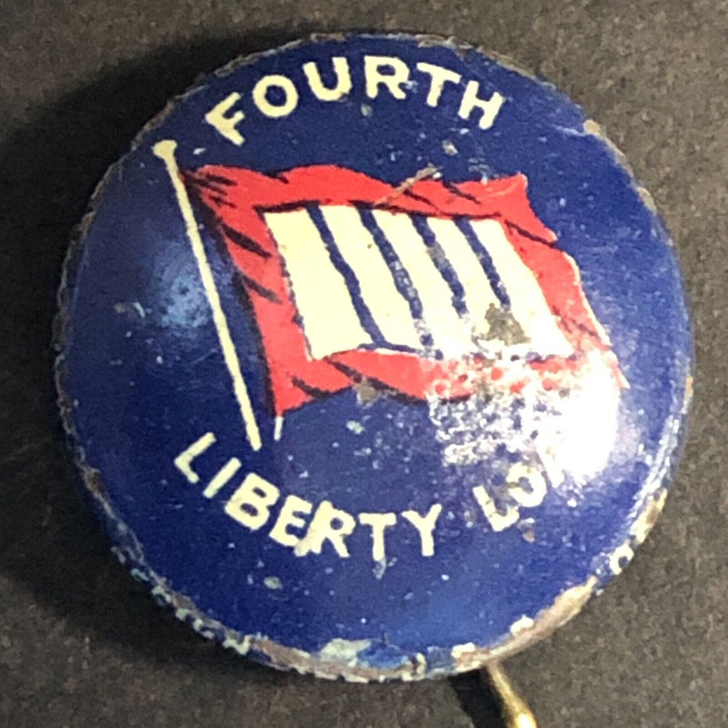 WWI Fourth Liberty Loan Steel Pinback Button w/ Flag - c1918