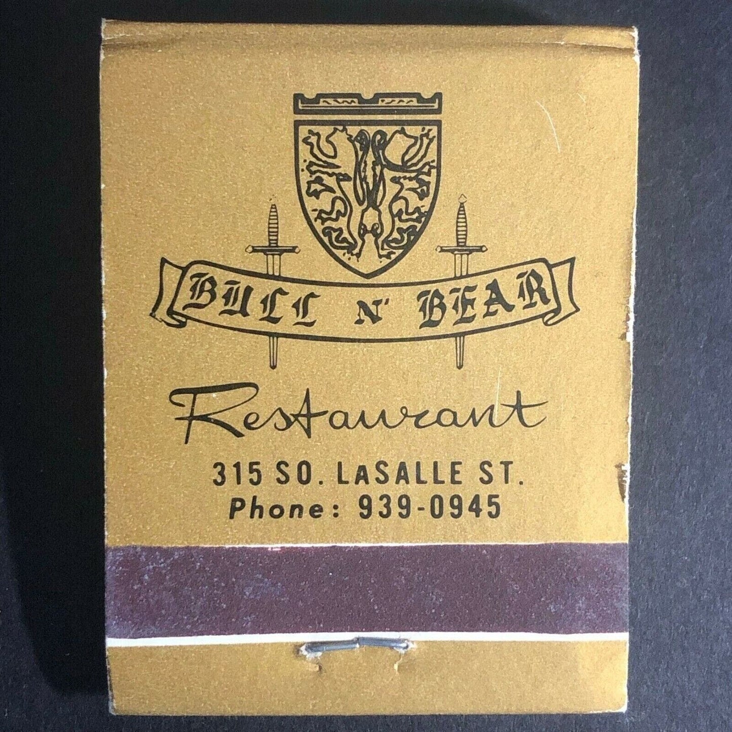 "Bull N' Bear Restaurant" Chicago c1970's Full Matchbook