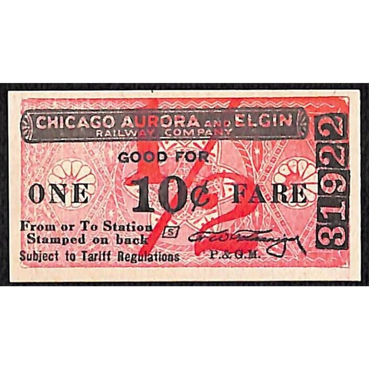 Chicago Aurora and Elgin RY (1902-57) Ticket CA&E G/F 10¢ Fare #31922