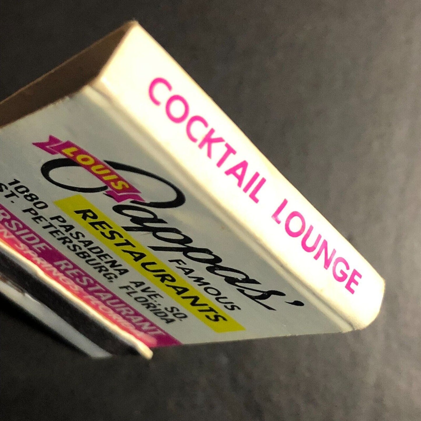 Louis Pappas Restaurants St Petersburg FL Half Full (-7) Matchbook c1960's-73