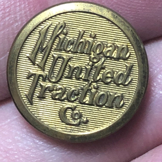 Michigan United Traction Co. MUR Railway Brass Uniform Button 1/2" Scarce