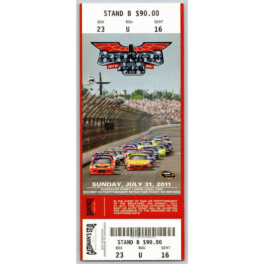 2011 Brickyard 400 Indianapolis Motor Speedway Ticket Stub - Seat 16