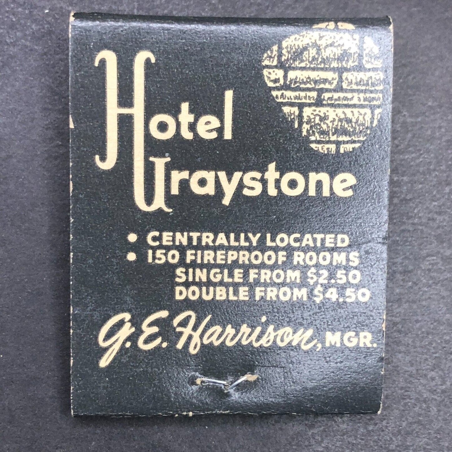 Hotel Graystone Buffalo, NY "Fireproof" Full Matchbook c1940's-50's Scarce