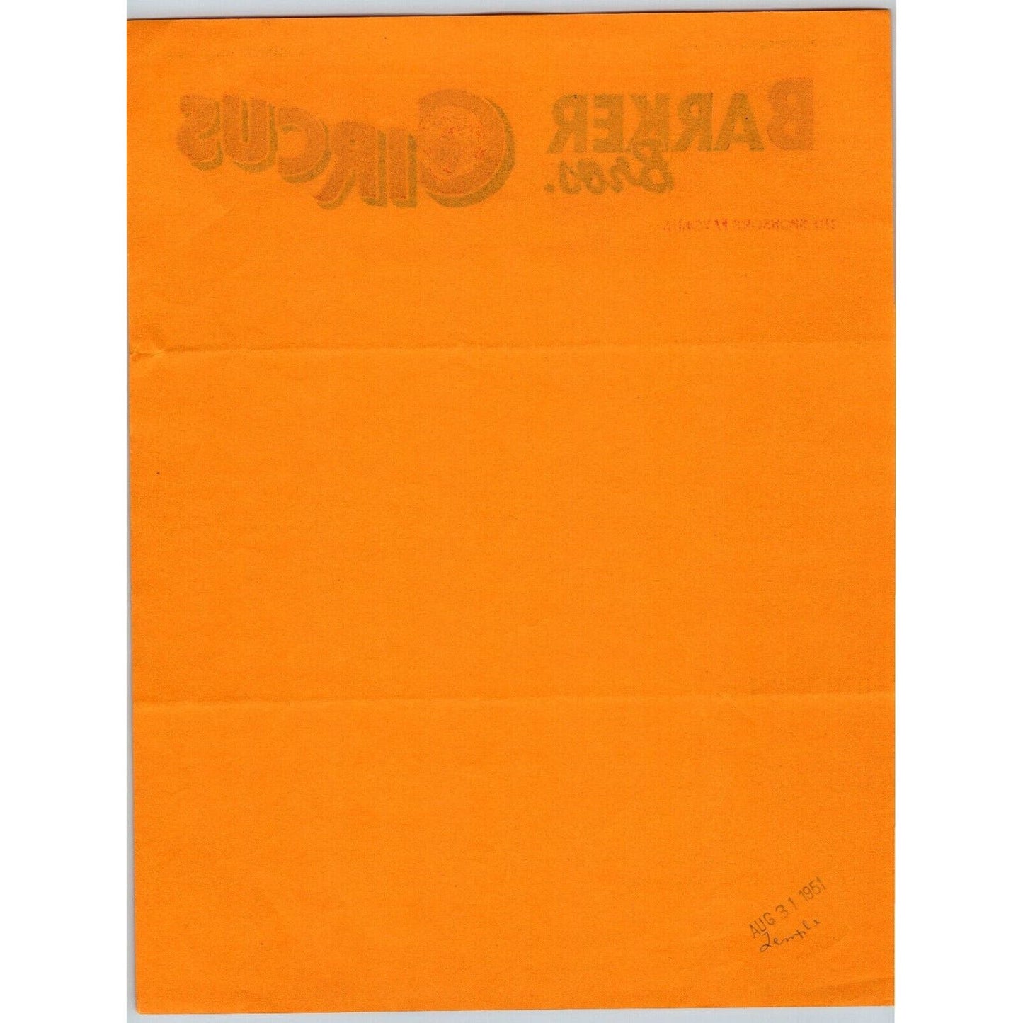 Barker Bros. Circus Letterhead 1951 "The Sponsor's Favorite"