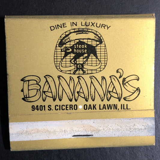 Bananas Steak House Restaurant Oak Lawn, IL Full Matchbook c1960's-74 Scarce