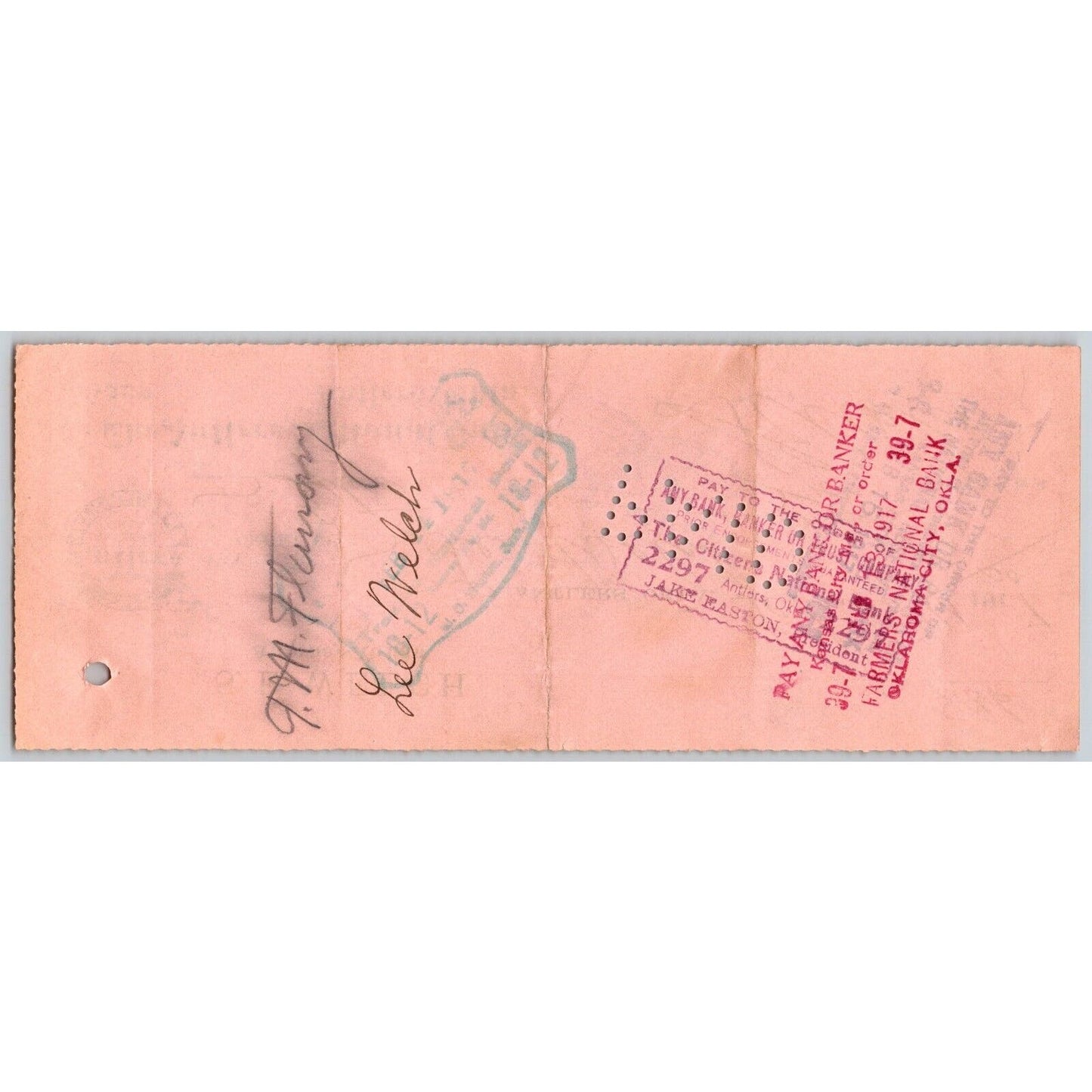 Antlers, OK 1917 S.E. Welch Attorney "Antlers National Bank" Check - Scarce