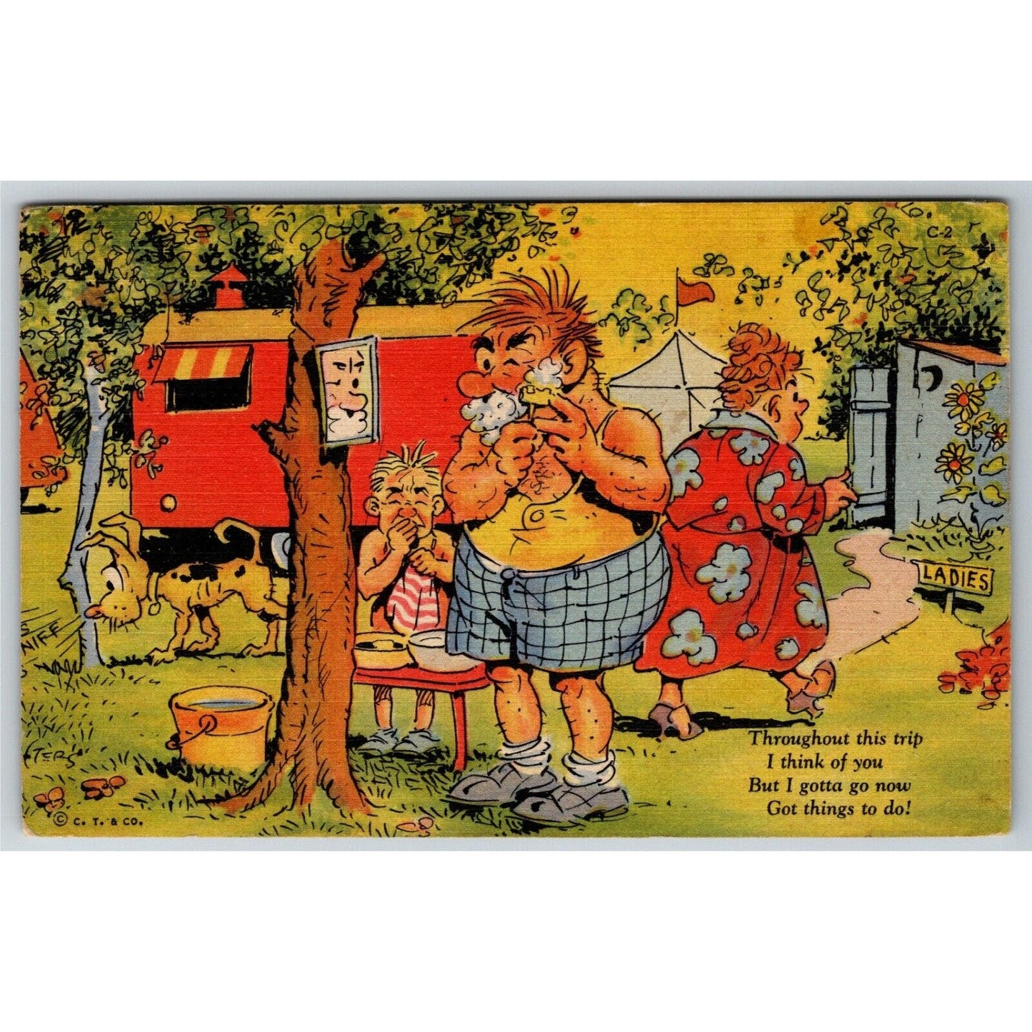 Vintage Humor Comic Postcard Outhouse "Throughout This Trip I..." .c1940's-50's