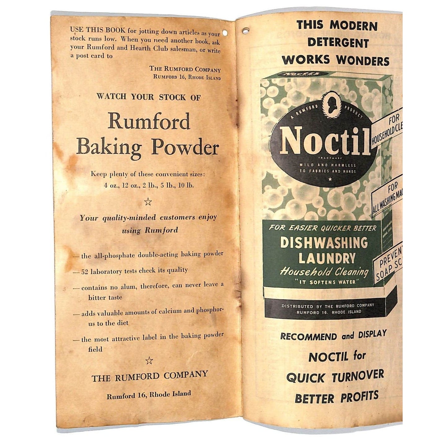 Hearth Club / Rumford Baking Powder / Noctil Dishwashing Notebook - c1944