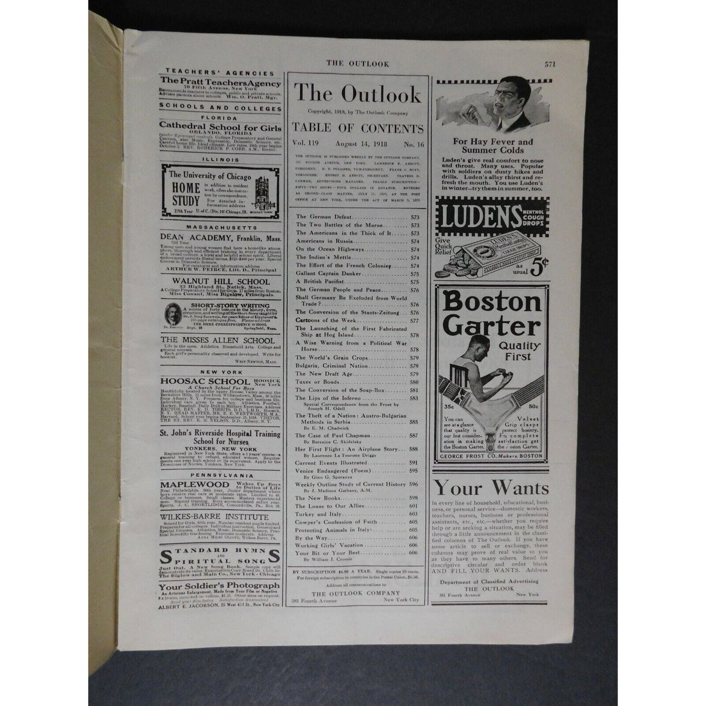 Scarce WWI Era "The Outlook" Aug 14 1918 "The Theft of a Nation" 36pgs.