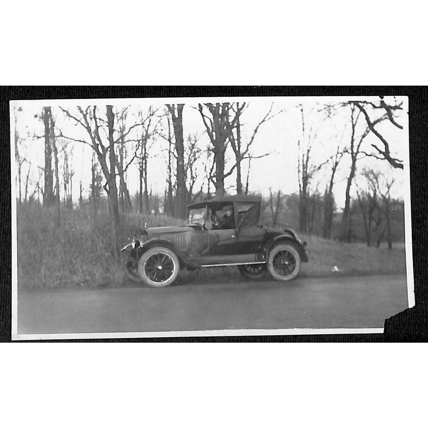 Vintage Original B&W Photo c1915-20's Man Poses Inside Parked Automobile