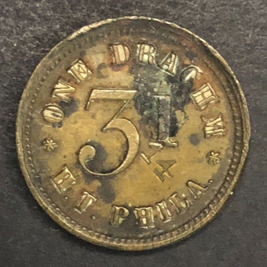 Apothecary Weight One Drachm 3i H.T. Phila. Token -- 19mm x 2mm